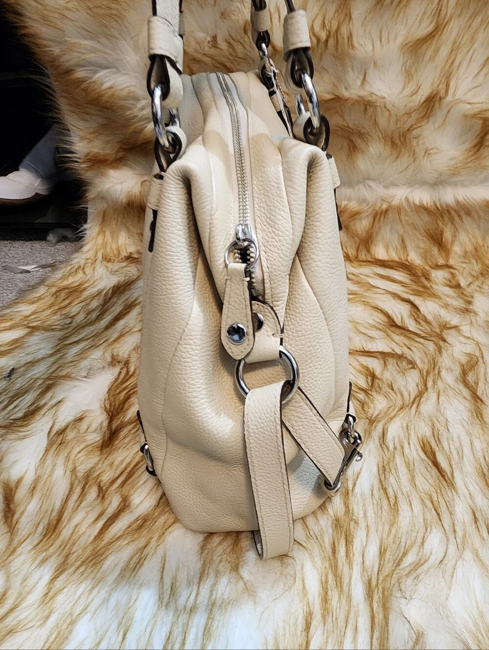 Coach Pebbled Leather Shoulder Bag in Light Beige